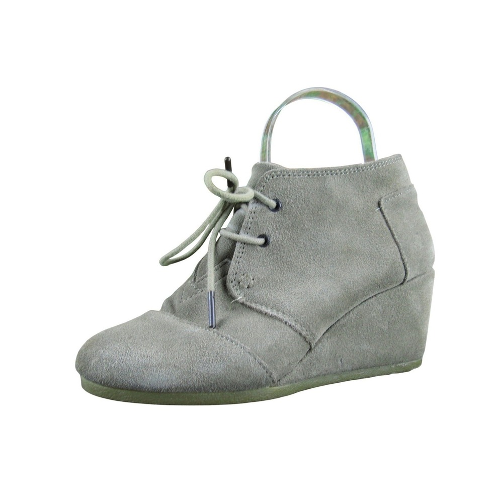 TOMS Women's 6.5 Gray Desert Wedge Ankle Booties Suede Lace Up Casual Shoes